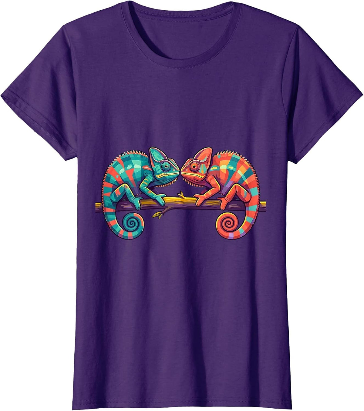 Twin Day Chameleons on Branch Matching Design T-Shirt - Purple