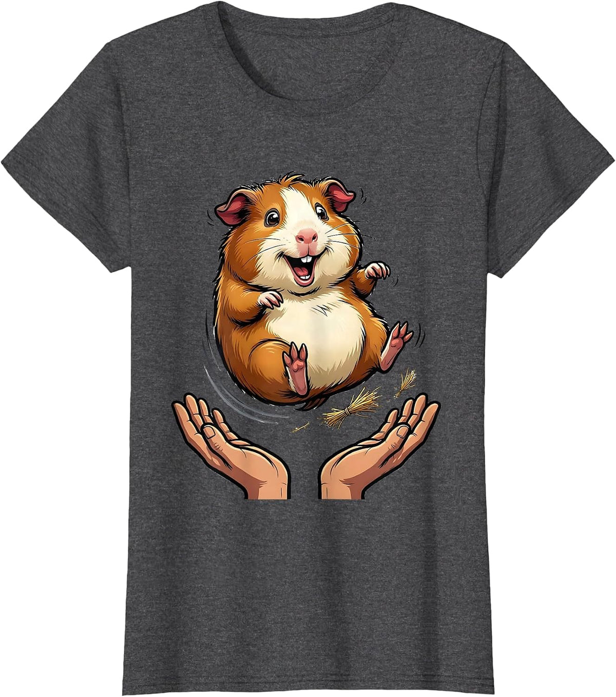 Women's Guinea Pig Popcorn Leap Cartoon Pig Lover Humor T-Shirt - Dark Heather Grey
