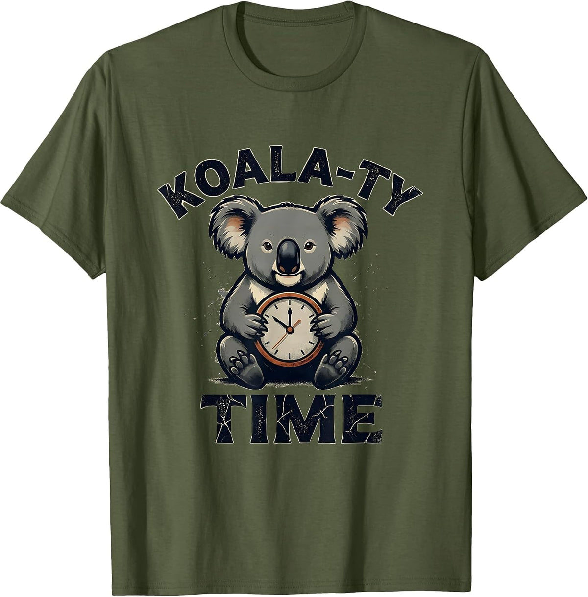 Koala-ty Time Distressed Funny Koala Lover Animal Humor T-Shirt - Olive Green