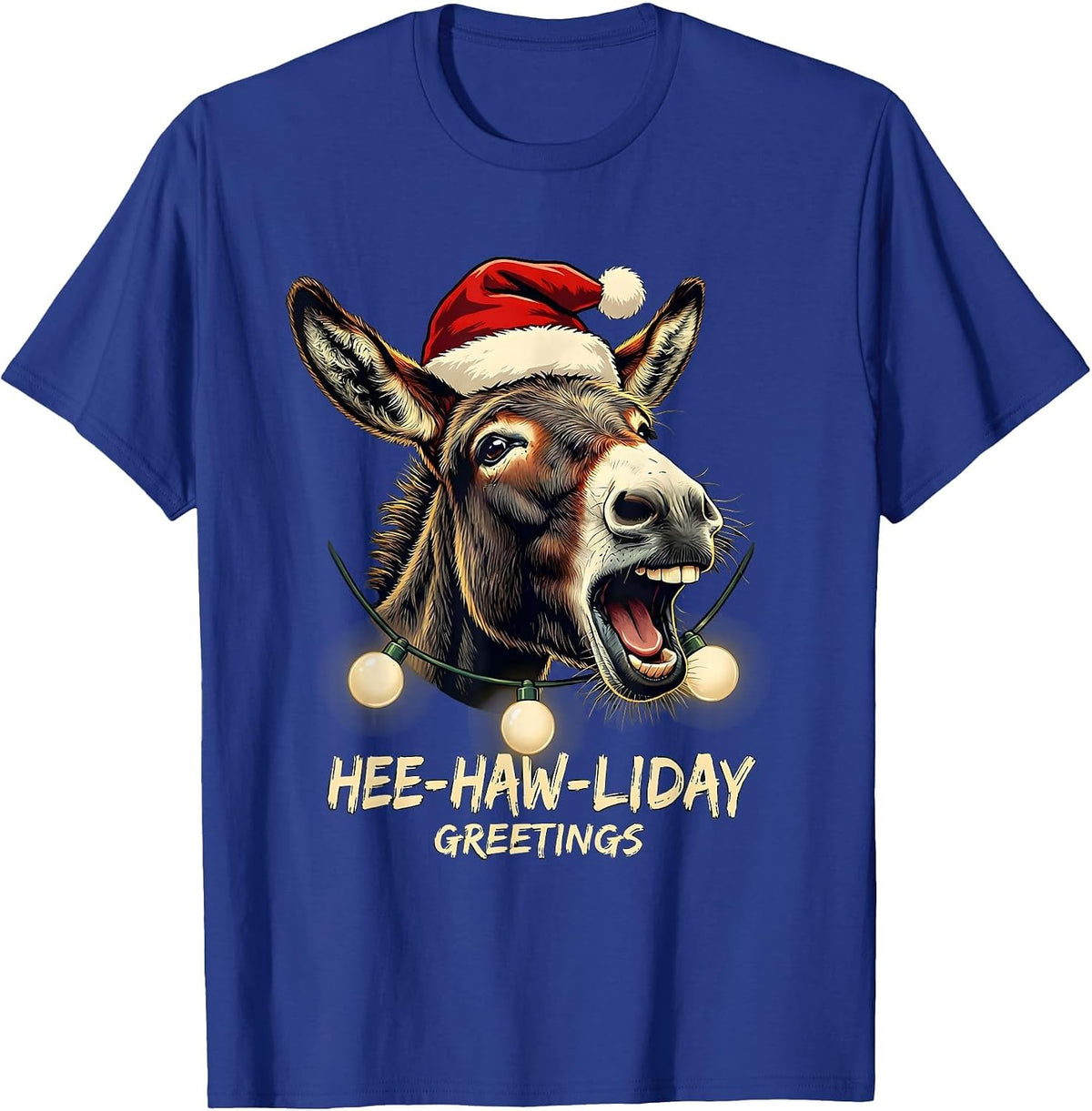 Hee-Haw-liday Greetings Whimsical Farm Animal Christmas T-Shirt - Royal Blue