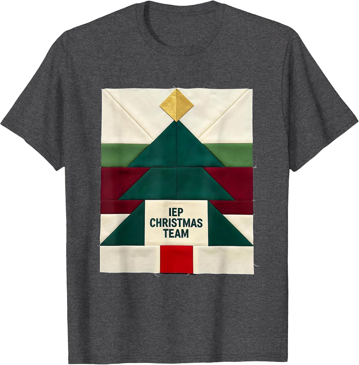 Men's IEP Christmas Team Quilt Block Patchwork Special Ed Teacher T-Shirt - Dark Heather Grey