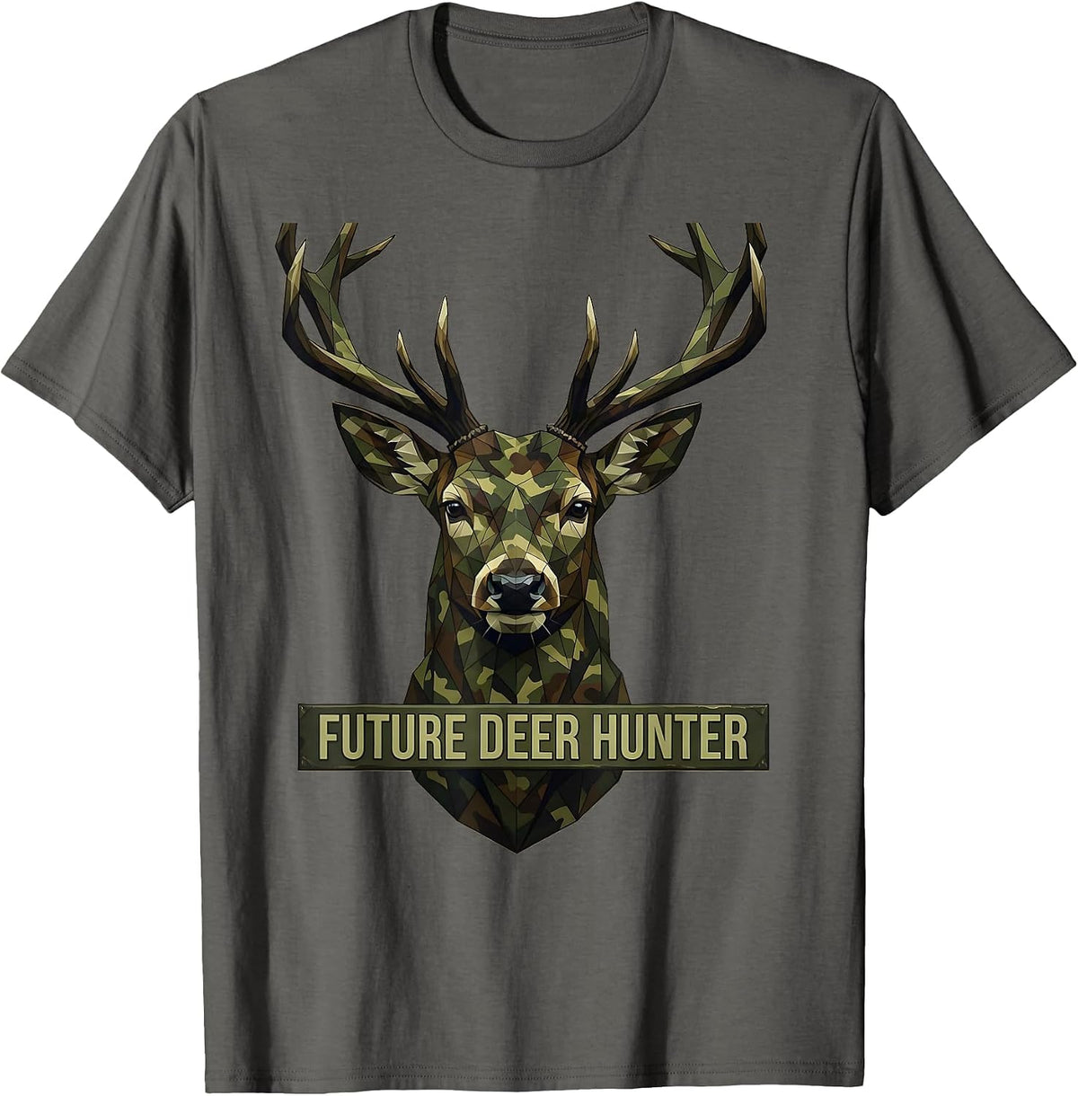 Future Deer Hunter Boys Camo Hunting Design T-Shirt - Asphalt Grey