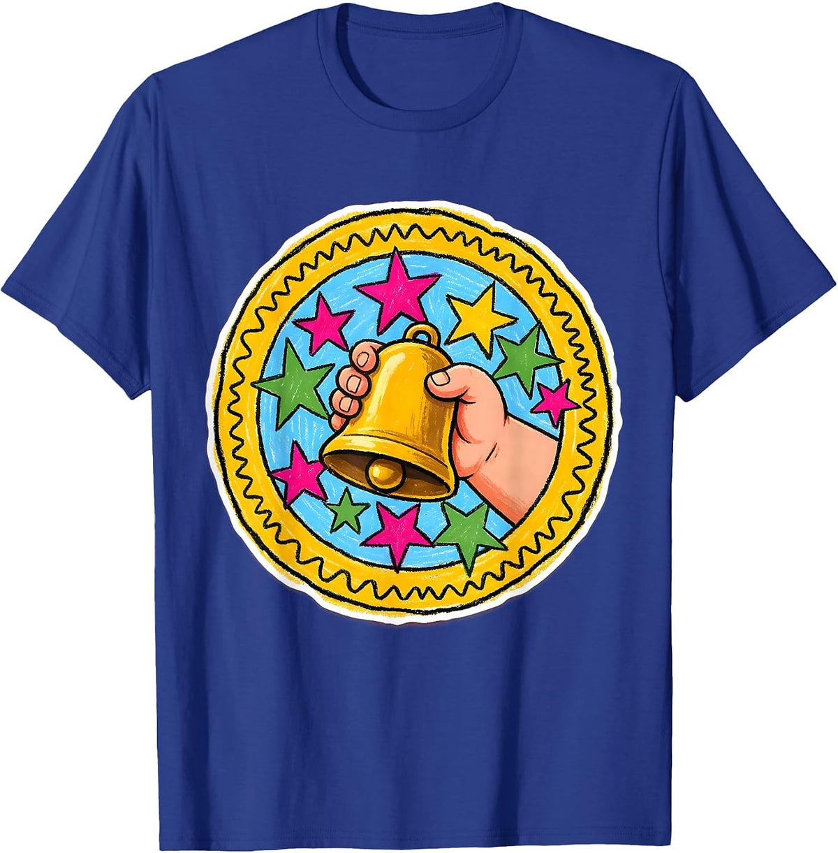 2nd Grade Teacher Bell and Stars Graphic T-Shirt - Royal Blue