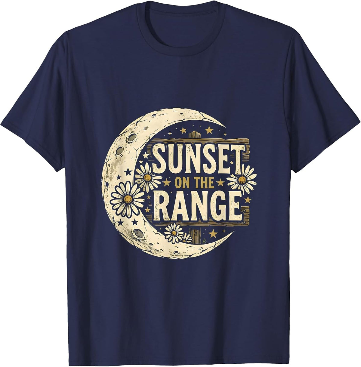 Men's Sunset On The Range Cowboy Western Design T-Shirt - Navy Blue