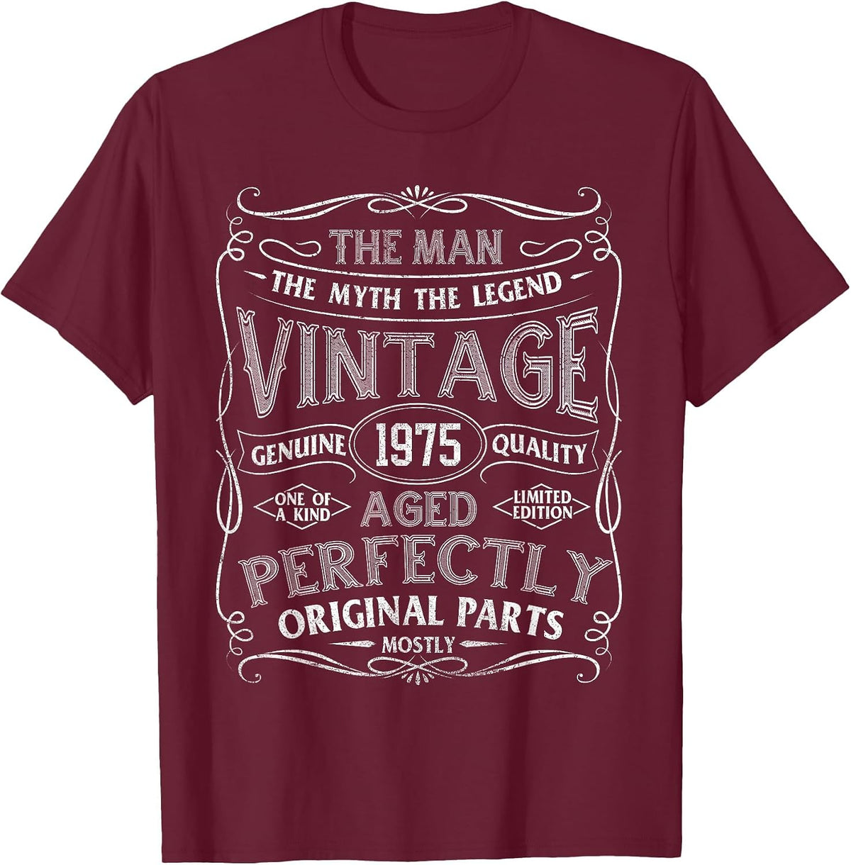 Man Myth Legend Vintage 1975 Year of Birth Birthday T-Shirt - Burgundy