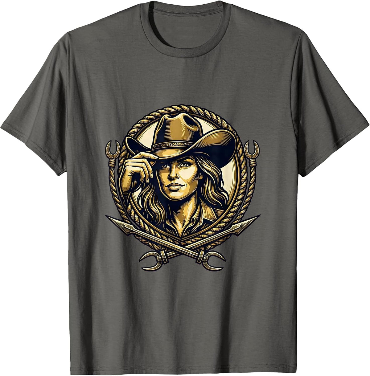 Men's Confident Cowboy Hat Tip Western Graphic Design T-Shirt - Asphalt Grey