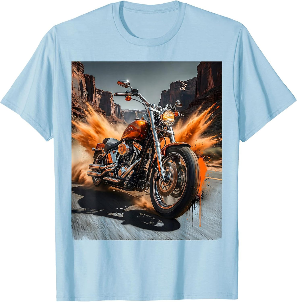 Men's Motorcycle Canyon Dust Cloud Freedom Rider T-Shirt - Baby Blue