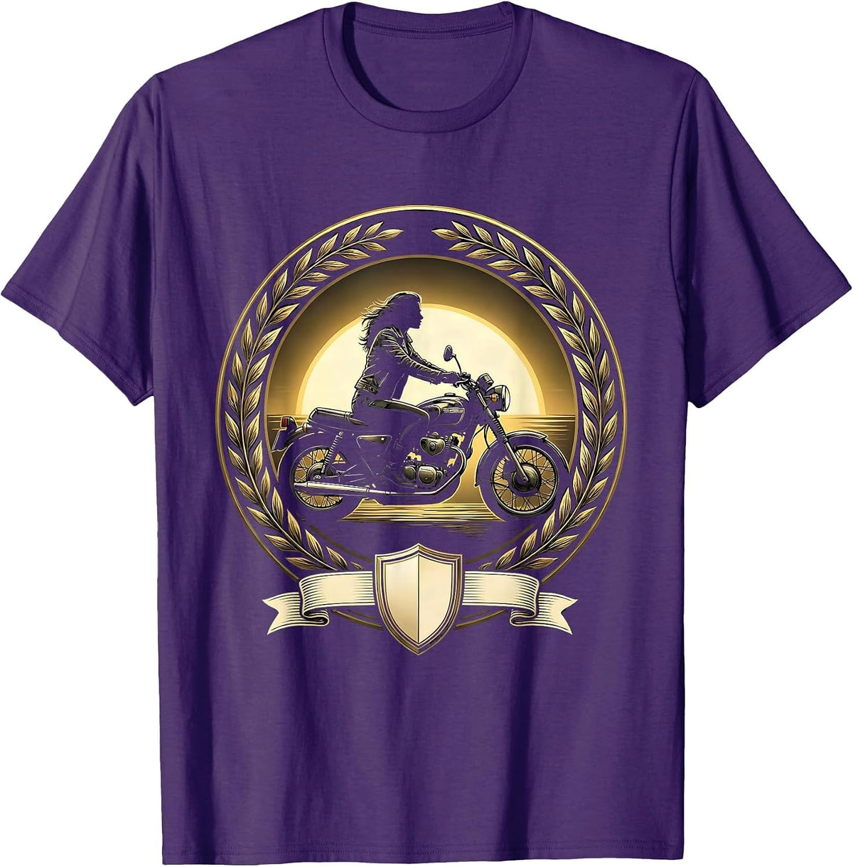 Leather Jacket Rider Motorcycle Dusk Graphic Tee T-Shirt - Purple