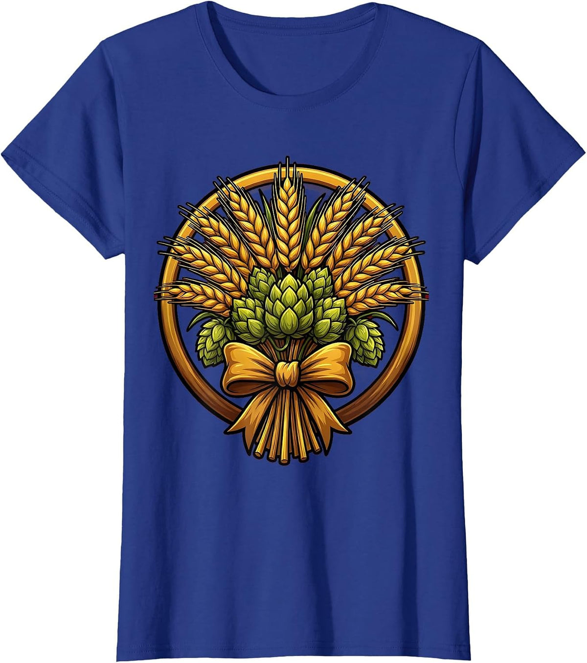 Women's Wheat Sheaf and Hops Prost Harvest Illustration T-Shirt - Royal Blue