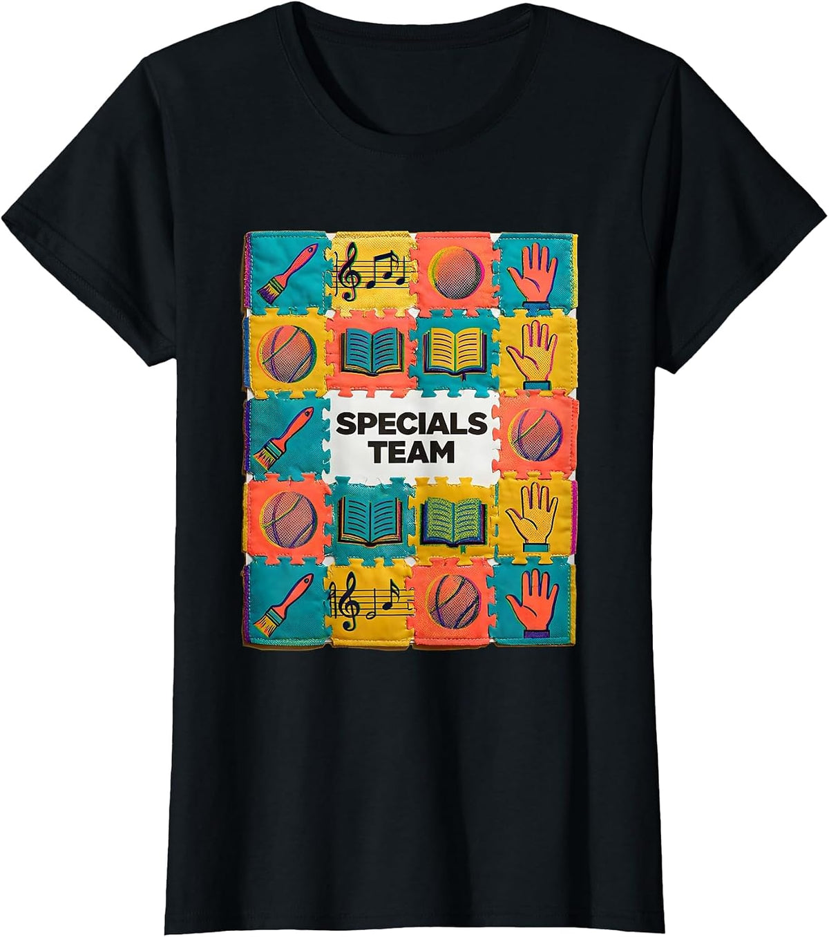 Women's Specials Team Risograph Teacher Crew Back To School T-Shirt - Black
