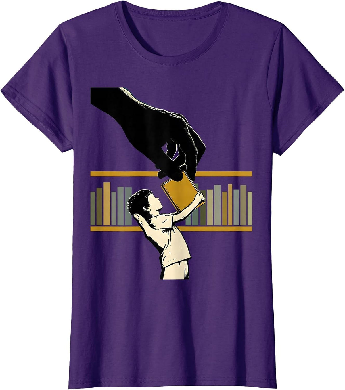 Women's Book Hand Gift Screenprint School Librarian Reader T-Shirt - Purple