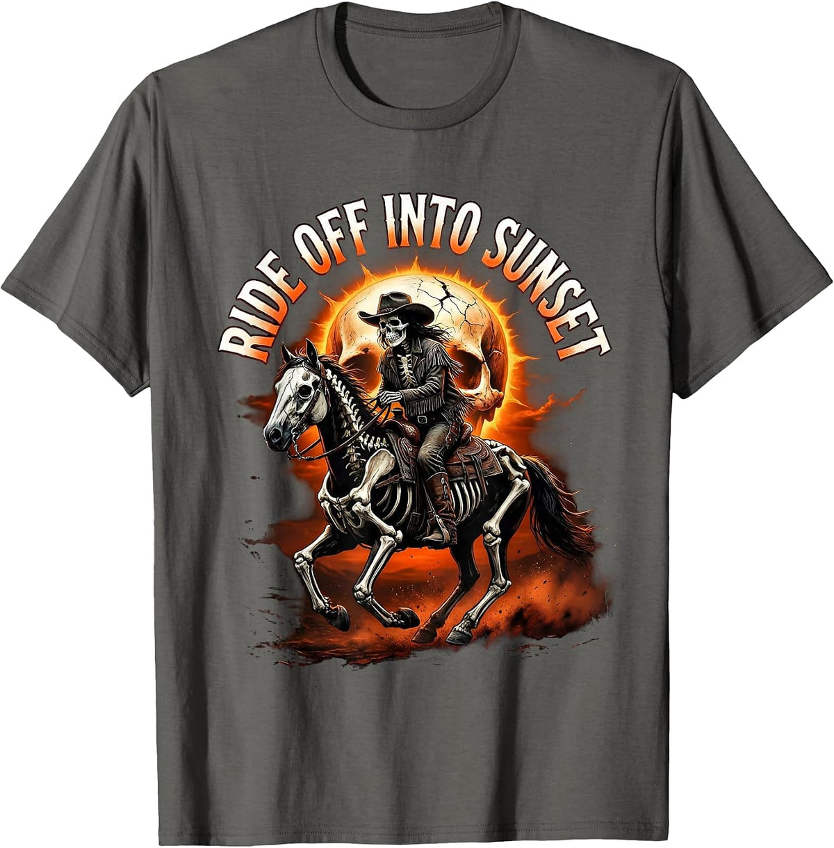 Men's Ride Off Into Sunset White Cowgirl Design T-Shirt - Asphalt Grey