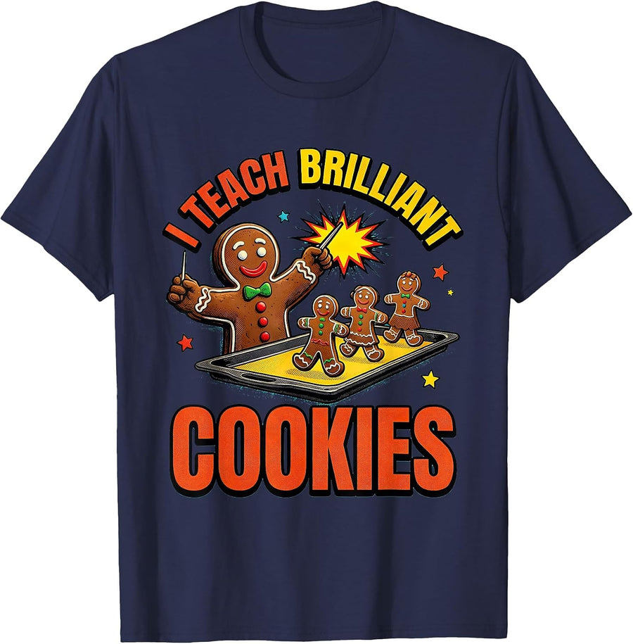I Teach Brilliant Cookies Playful Christmas Teacher T-Shirt - Navy Blue