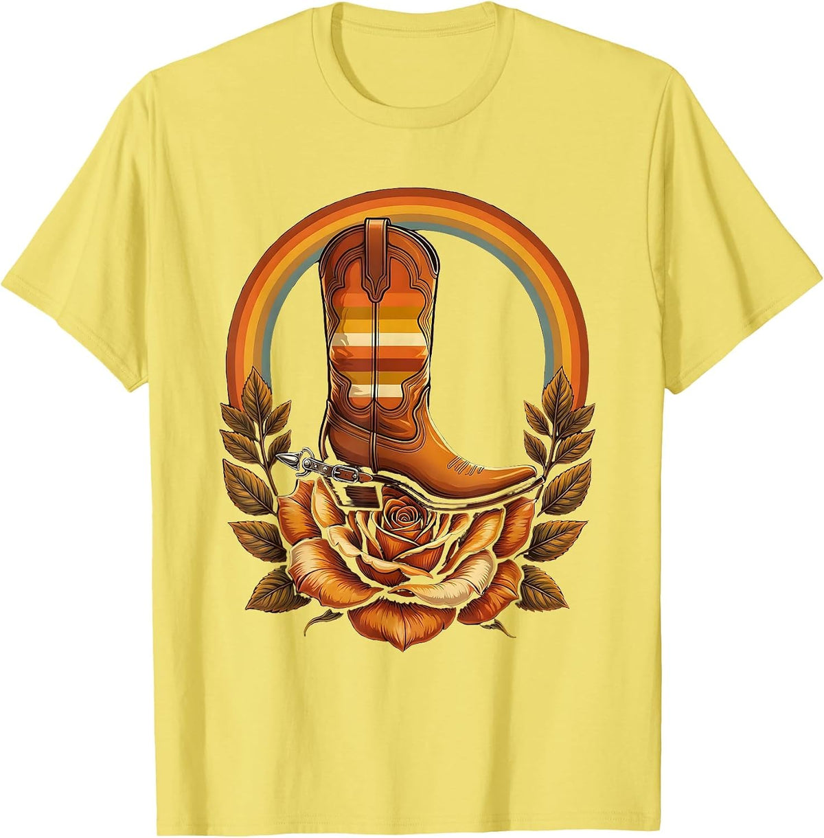 Men's Cowgirl Spurred Boot Crushing Rose Graphic T-Shirt - Lemon Yellow