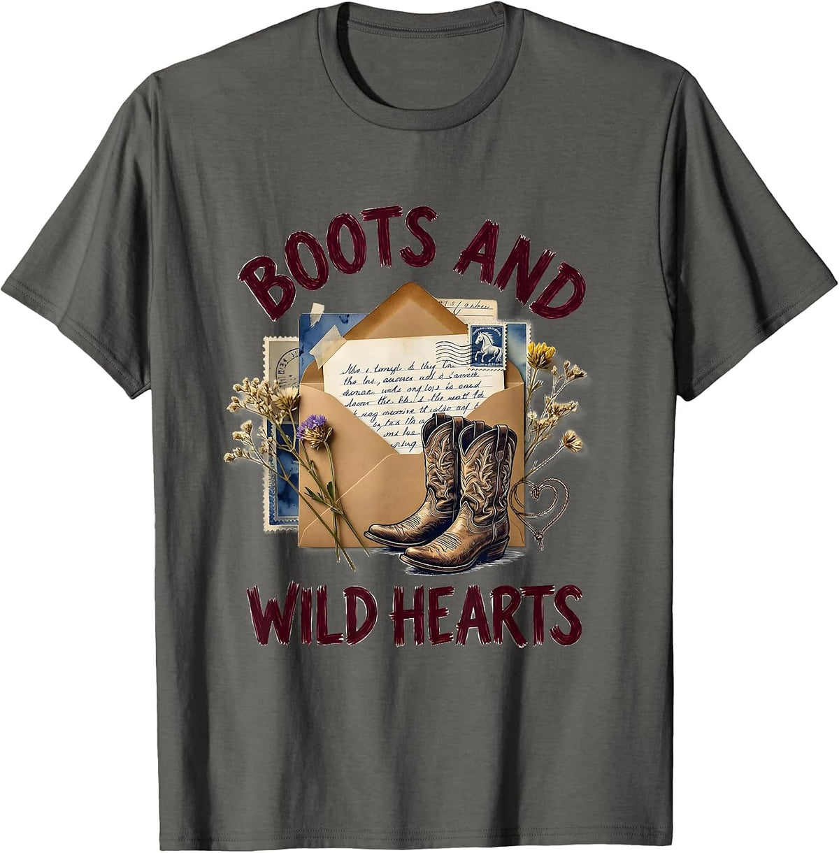 Men's Boots and Wild Hearts Girls Western Design T-Shirt - Asphalt Grey