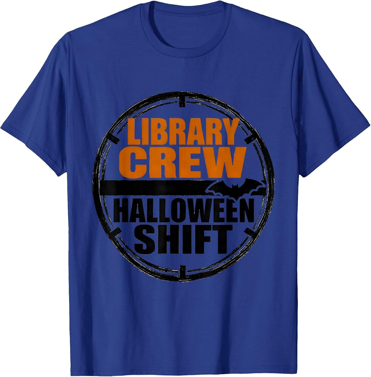 Library Crew Halloween Shift Brutalist Graphic Teacher Humor T-Shirt - Royal Blue