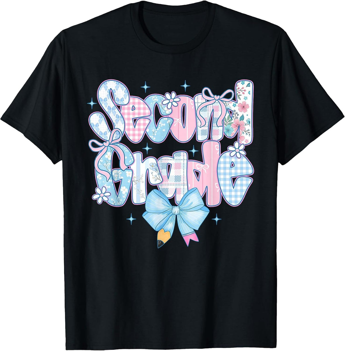 Preppy Second Grade First Day Back to School 2nd Grade Bow T-Shirt - Black