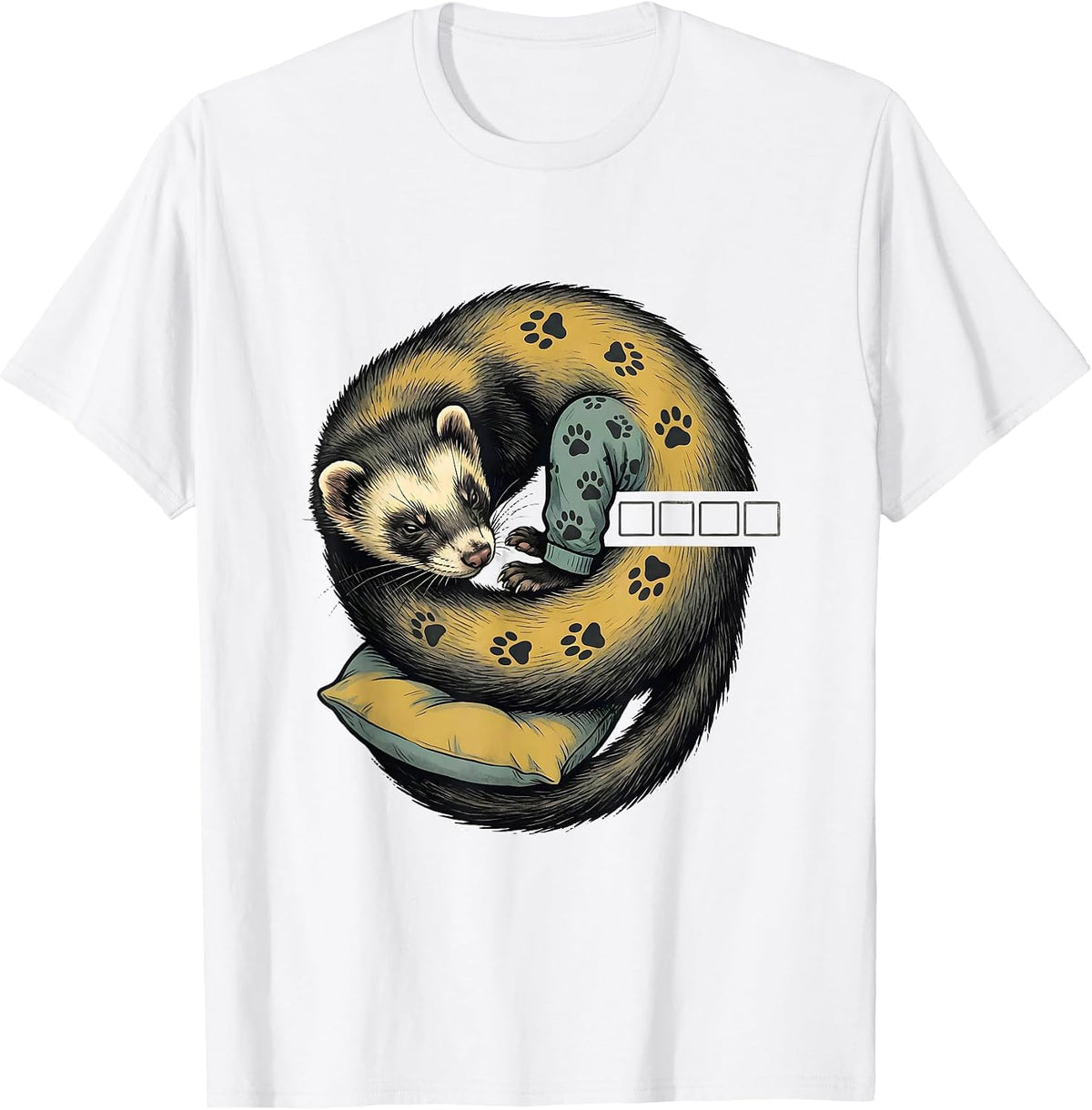 Men's Sleepy Ferret Midcentury Modern Cozy Pet Portrait T-Shirt - White