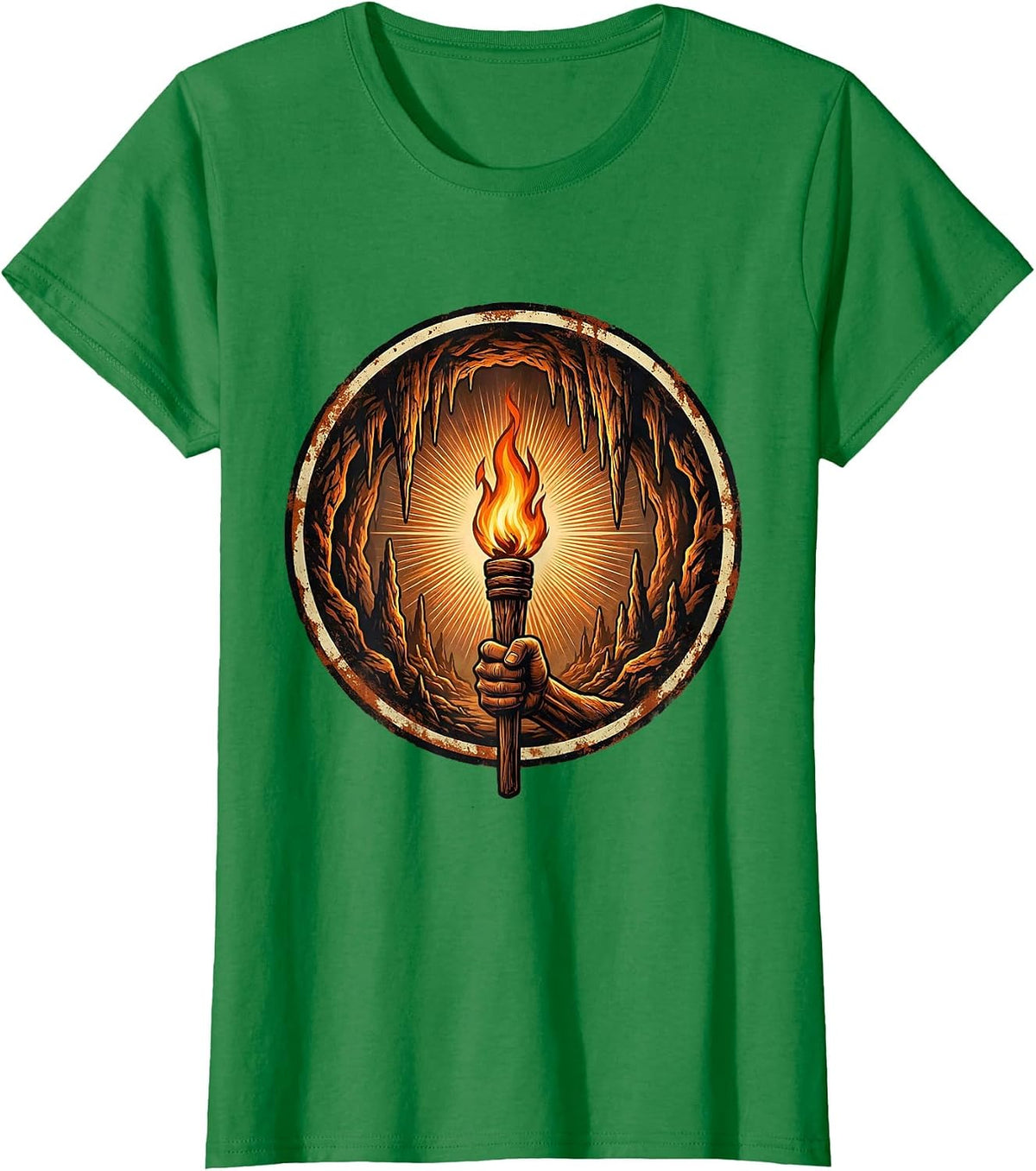 Torch Burning Bright in a Dark Cave Graphic T-Shirt - Kelly Green