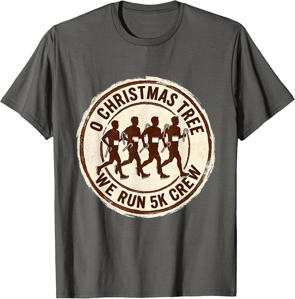 Men's O Christmas Tree, We Run 5K Crew Funny Running Squad T-Shirt - Asphalt Grey