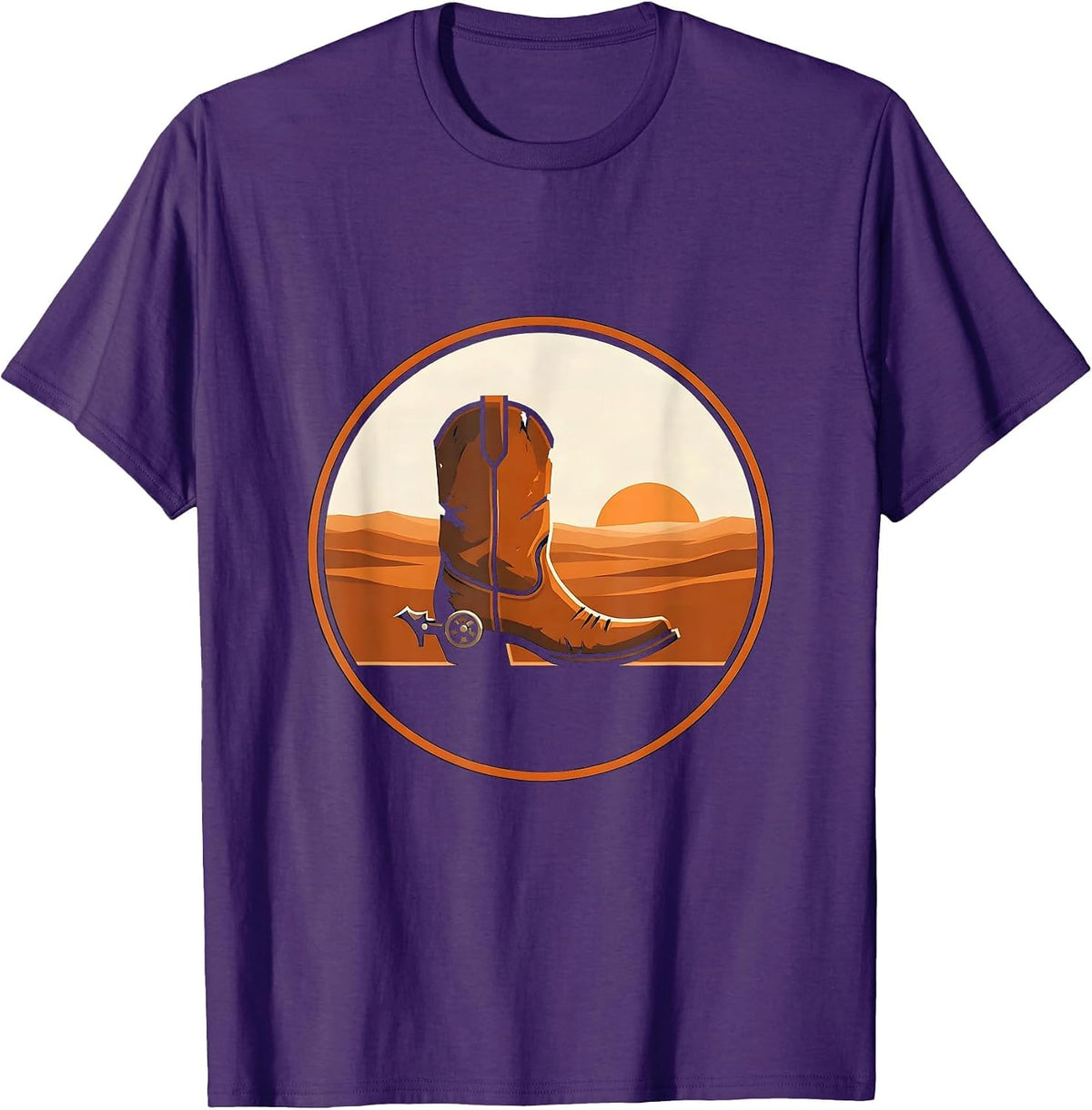 Men's Worn Cowboy Boots with Spurs Country Western Design T-Shirt - Purple