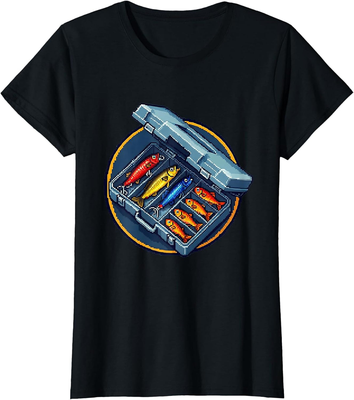 Fishing Tackle Box Colorful Lures Illustration T-Shirt - Black
