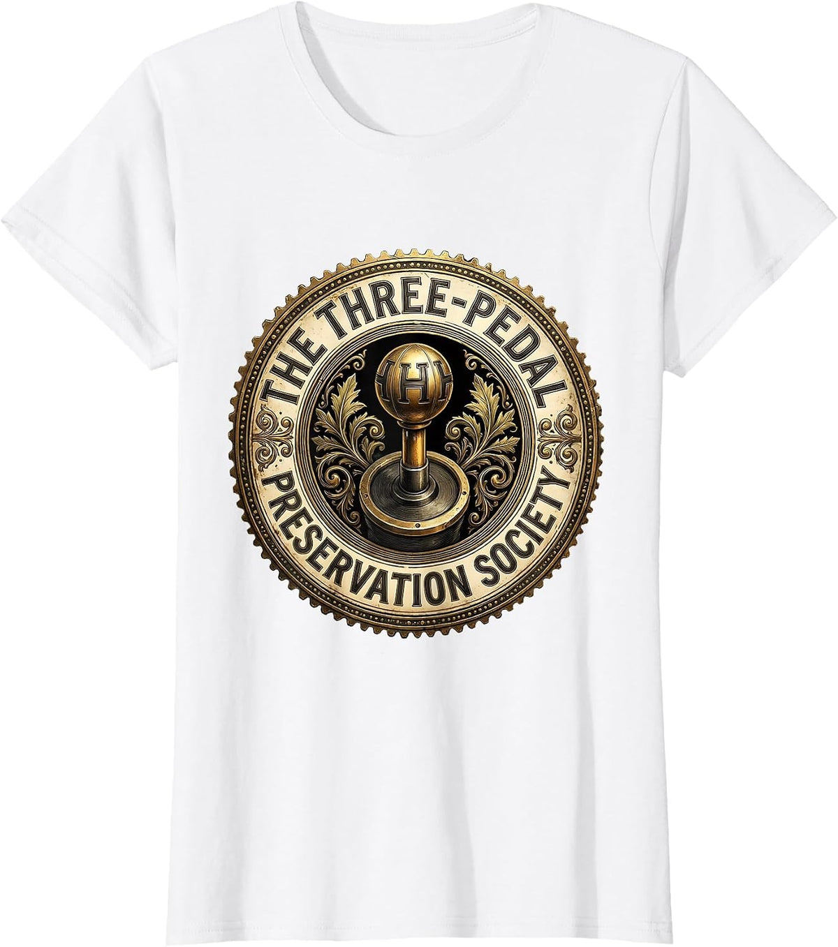 The Three-Pedal Preservation Society Manual Gear Design T-Shirt - White