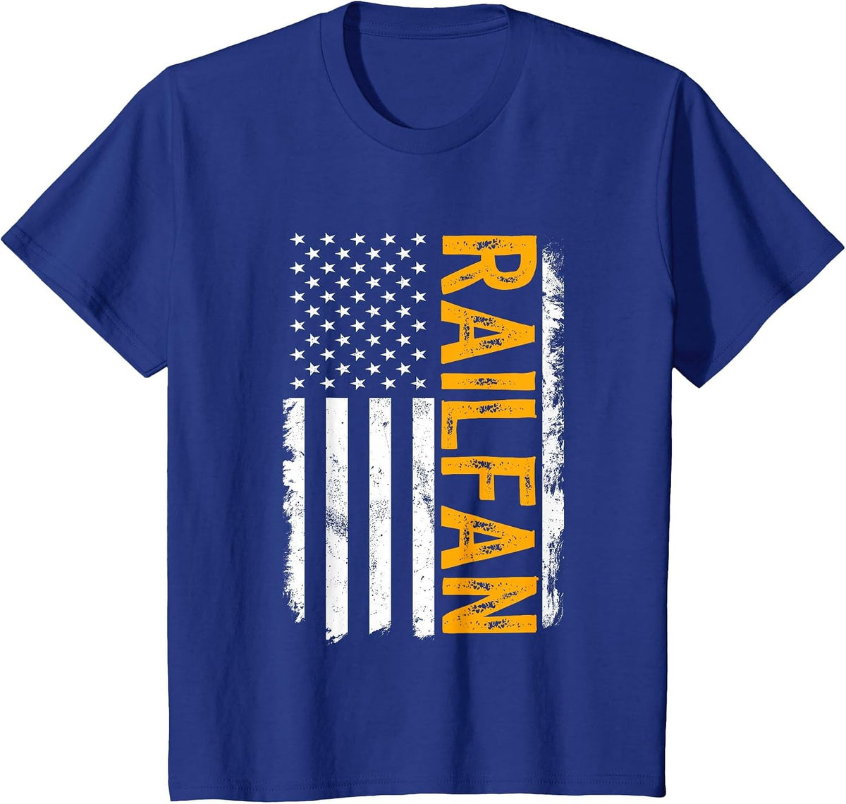 Railfan American Flag, Train Buff, Rail Buff, Trainspotter T-Shirt - Royal Blue