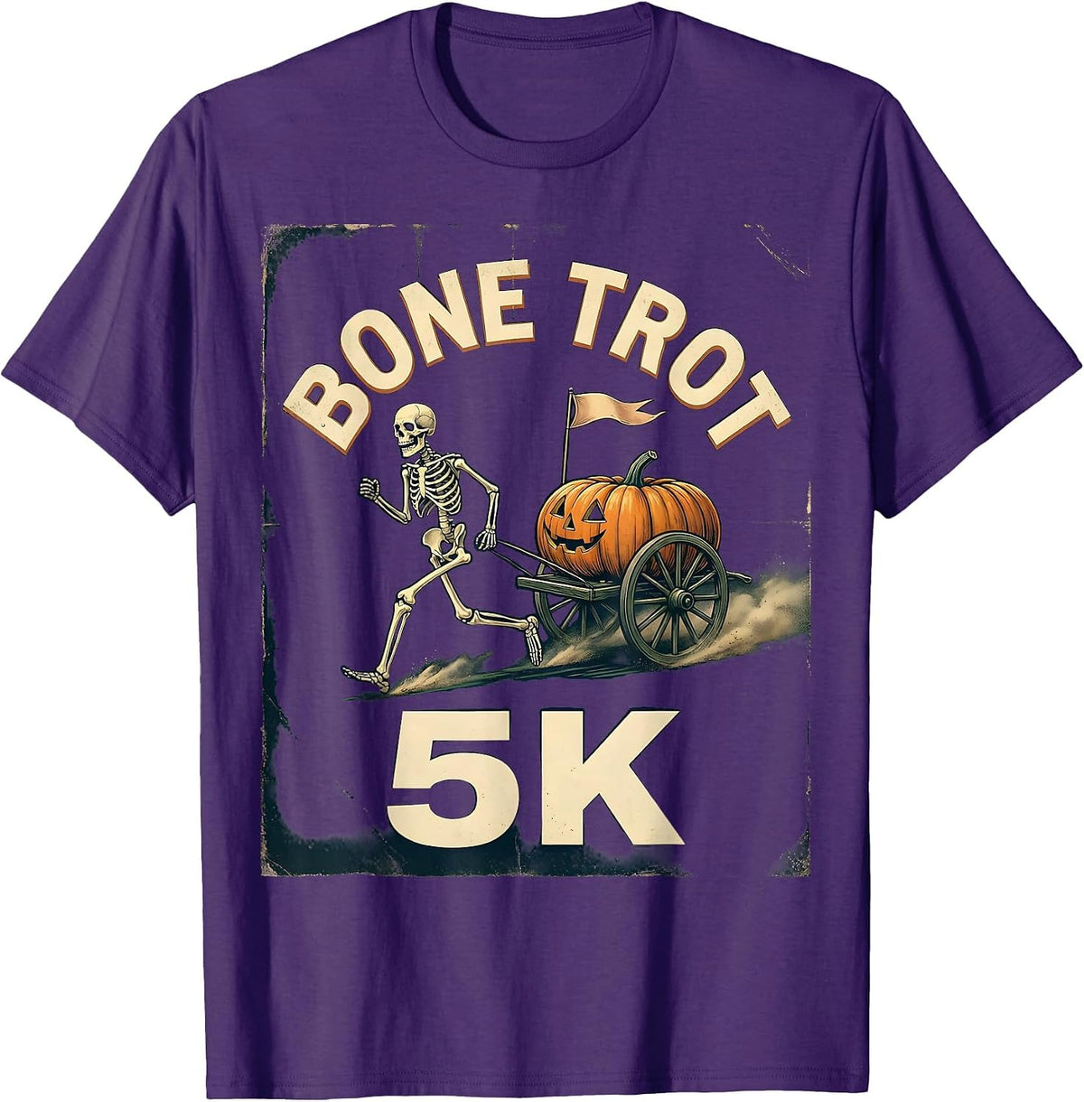 Bone Trot 5K Vintage Skeleton Runner Halloween Fun Run T-Shirt - Purple