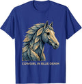 Cowgirl Blue Denim Western Graphic Design T-Shirt - Royal Blue