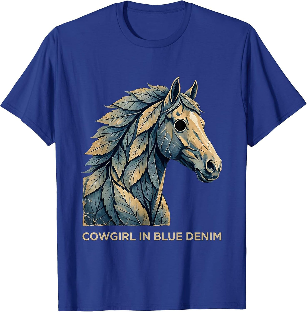 Cowgirl Blue Denim Western Graphic Design T-Shirt - Royal Blue