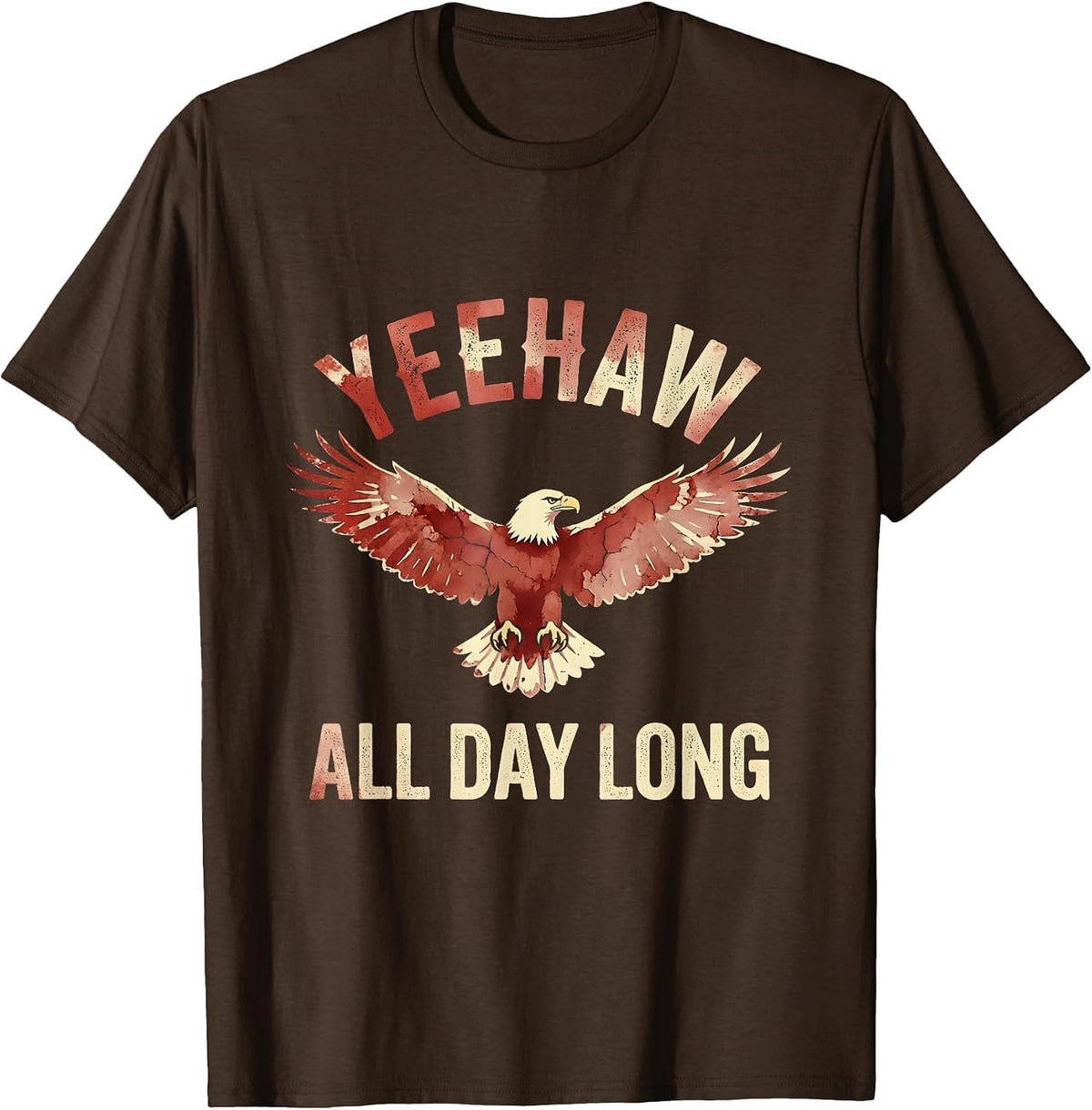 Yeehaw All Day Long Western Cowboy Design T-Shirt - Brown