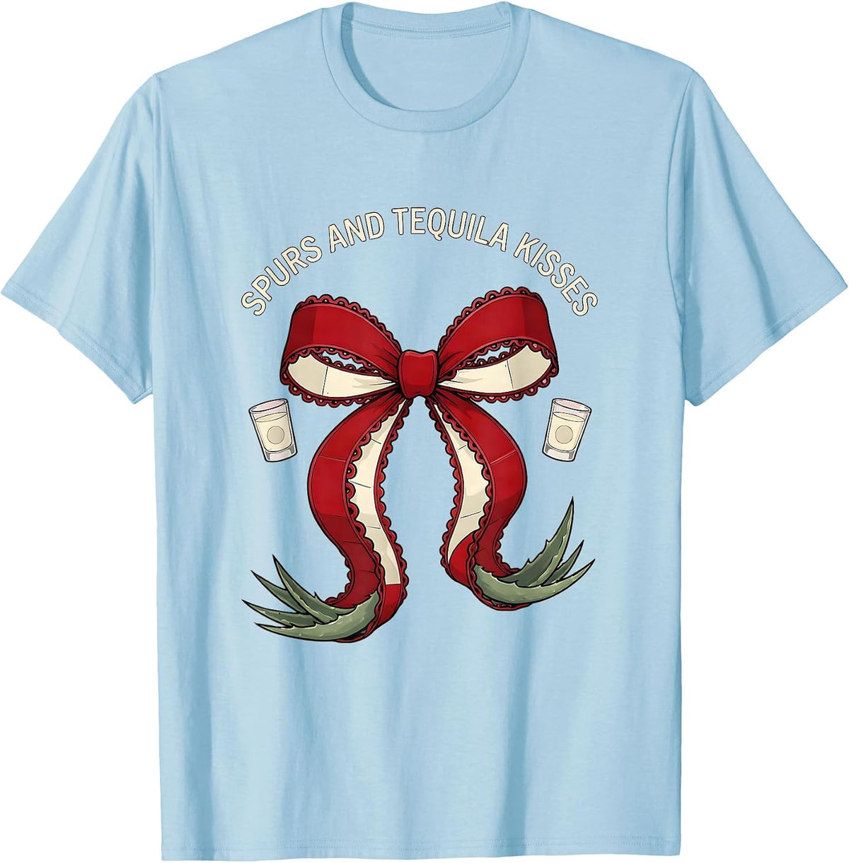 Men's Spurs and Tequila Kisses Cowgirl Design T-Shirt - Baby Blue