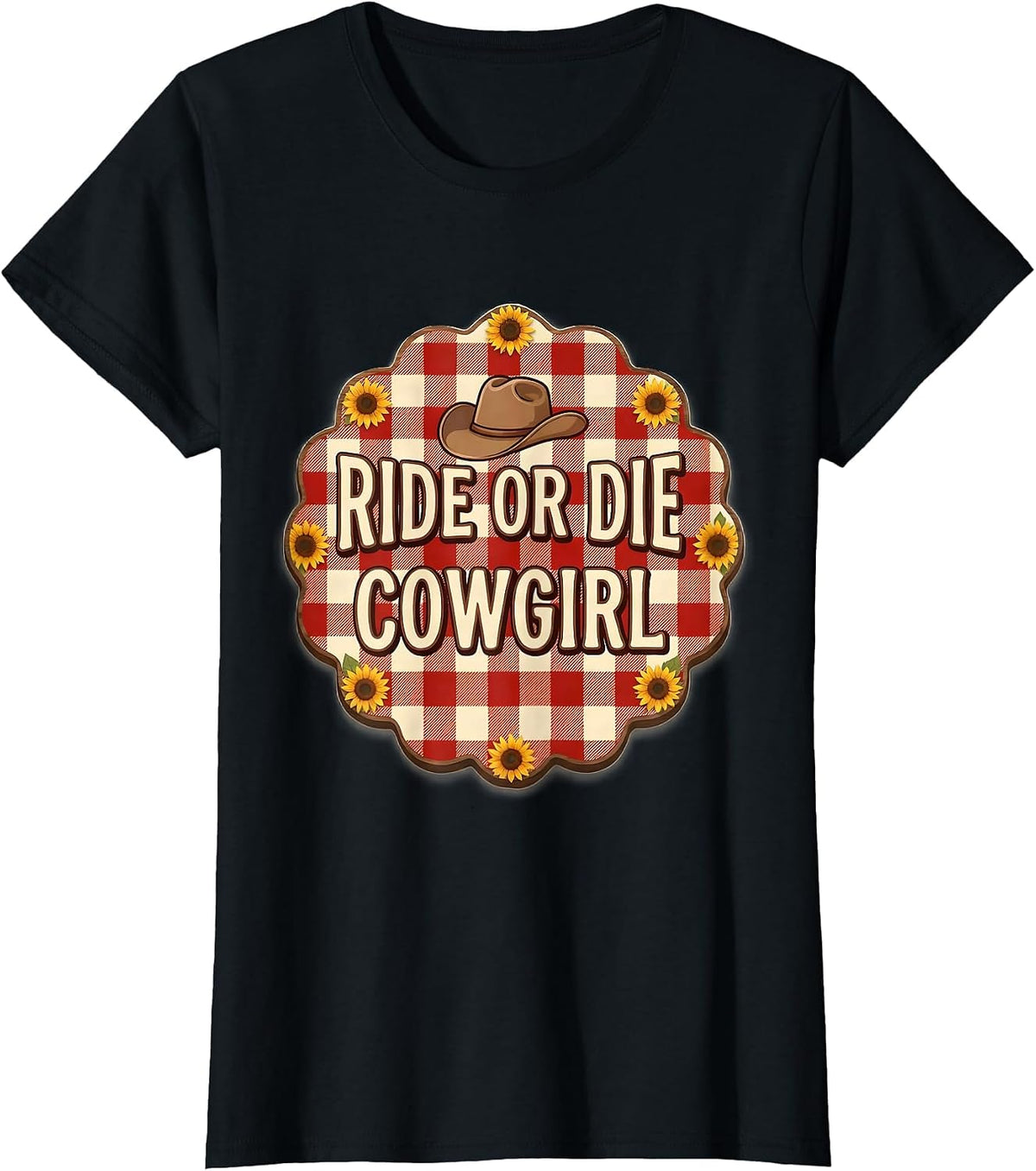 Ride or Die Cowgirl Western Design T-Shirt - Black