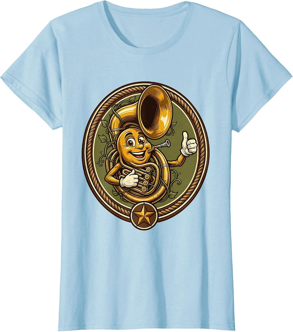 Oktoberfest Tuba Wrapped in Hop Vines Design T-Shirt - Baby Blue