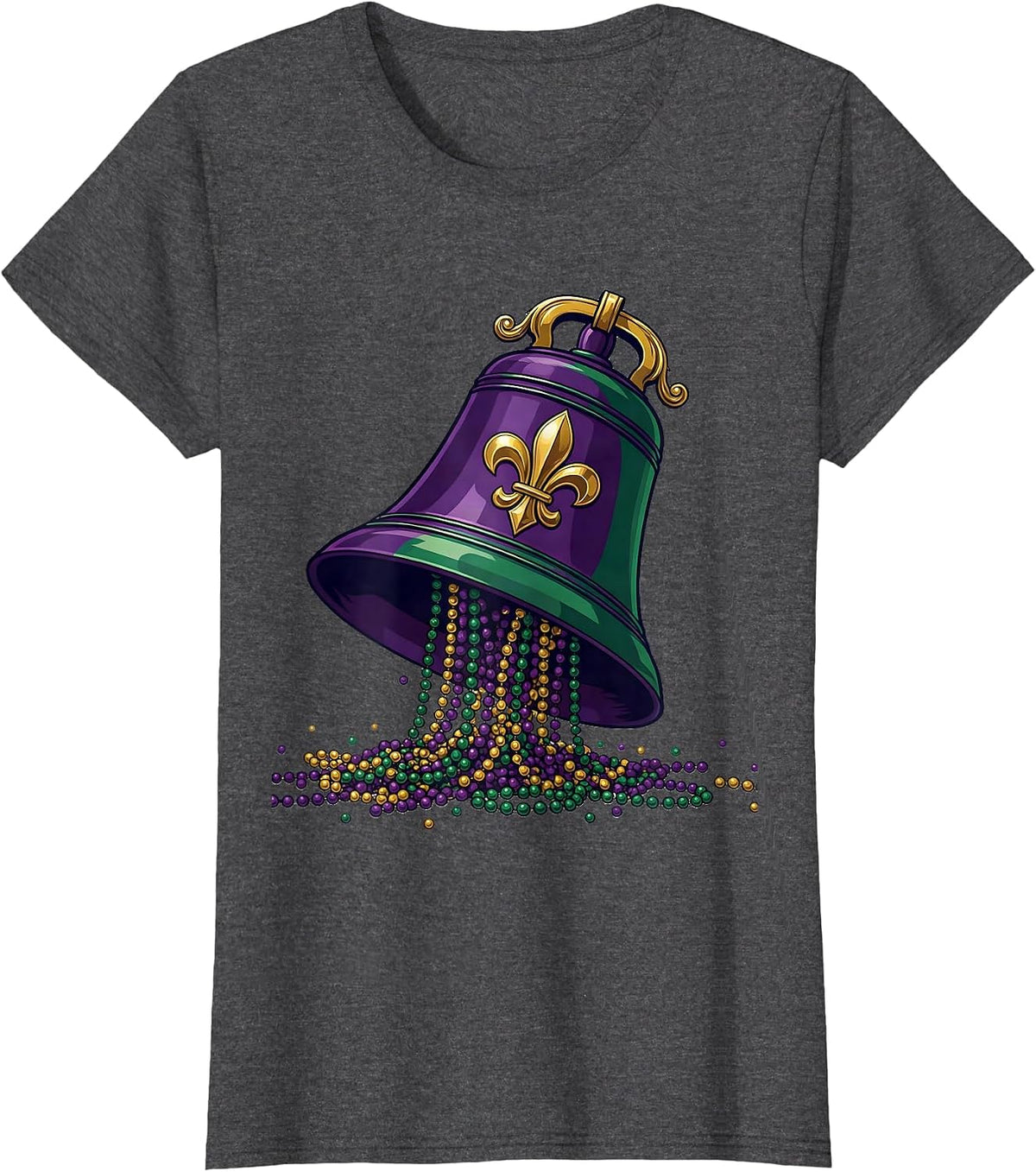 Women's Oversized Handbell Fleur De Lis Mardi Gras Party Humor T-Shirt - Dark Heather Grey