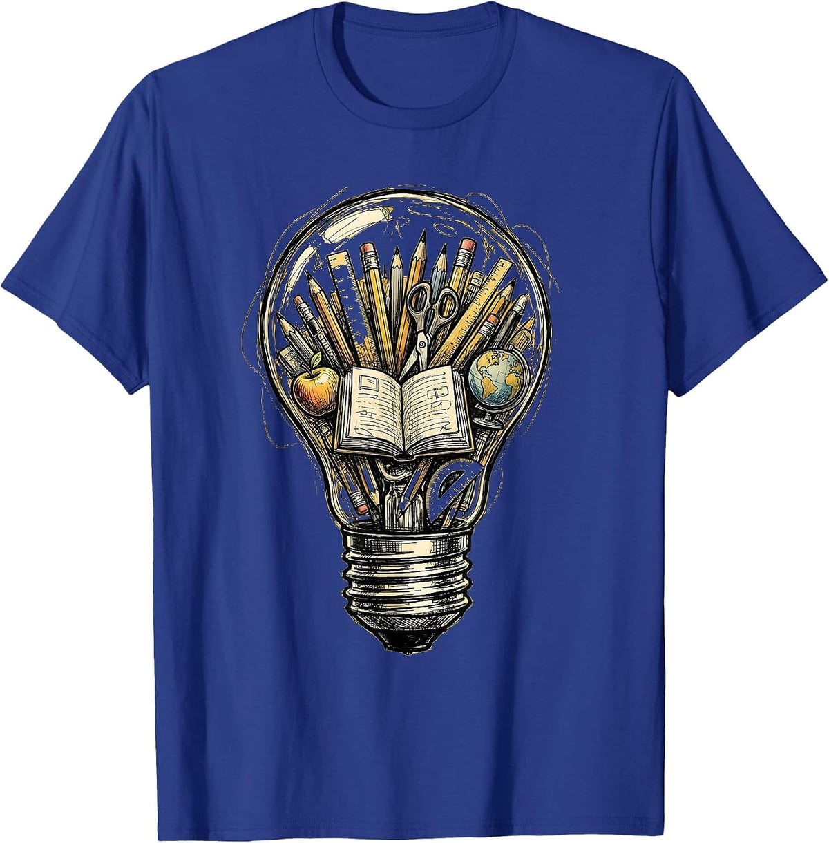 Teacher Lightbulb School Supplies Illustration T-Shirt - Royal Blue