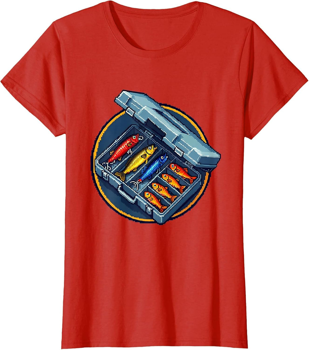 Fishing Tackle Box Colorful Lures Illustration T-Shirt - Red