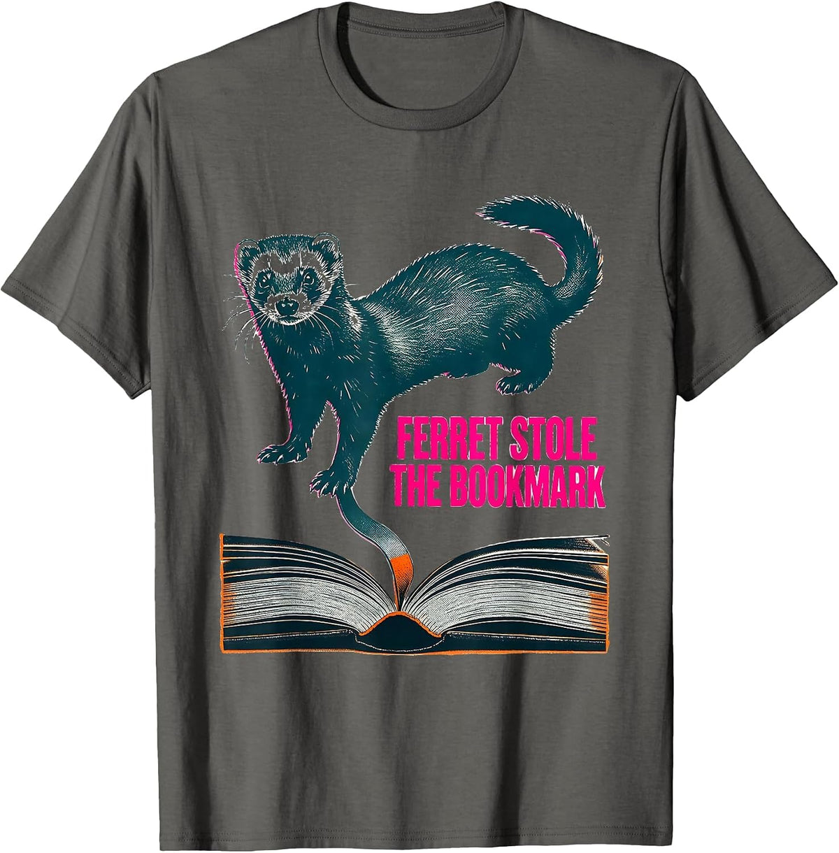 Men's Ferret Stole The Bookmark Funny Ferret Lover Gift T-Shirt - Asphalt Grey