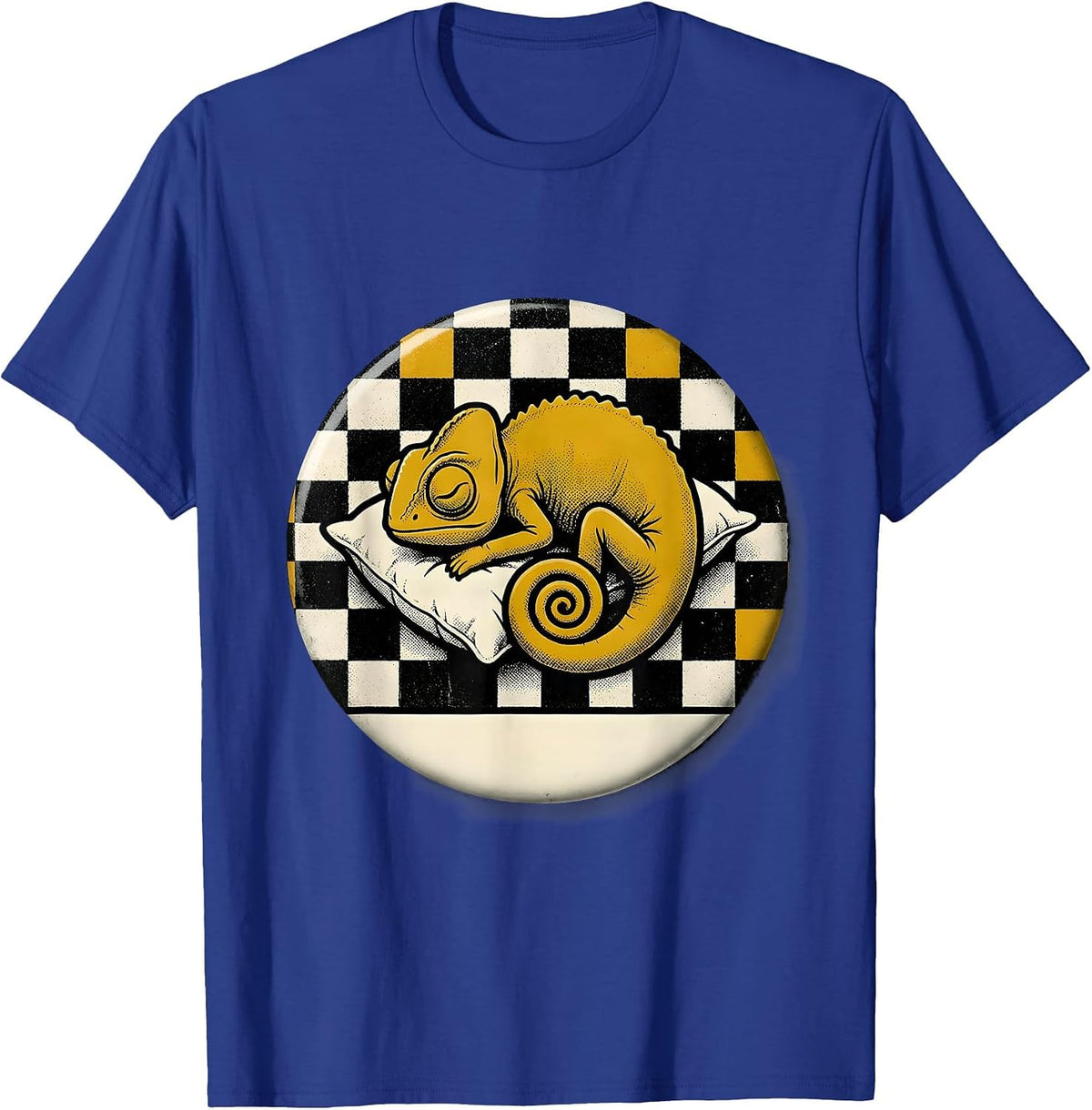 Sealed Chameleon Sleeping Badge Retro Cartoon Animal Lover T-Shirt - Royal Blue