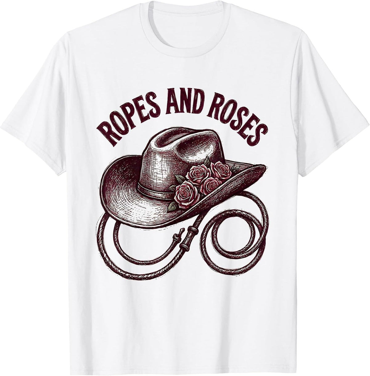 Men's Ropes and Roses Cowgirl Western Design T-Shirt - White