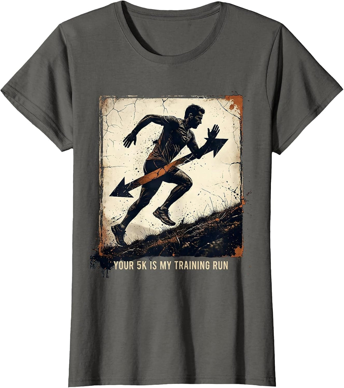Women's Your 5K Is My Training Run Distressed Cross Country Runner T-Shirt - Asphalt Grey