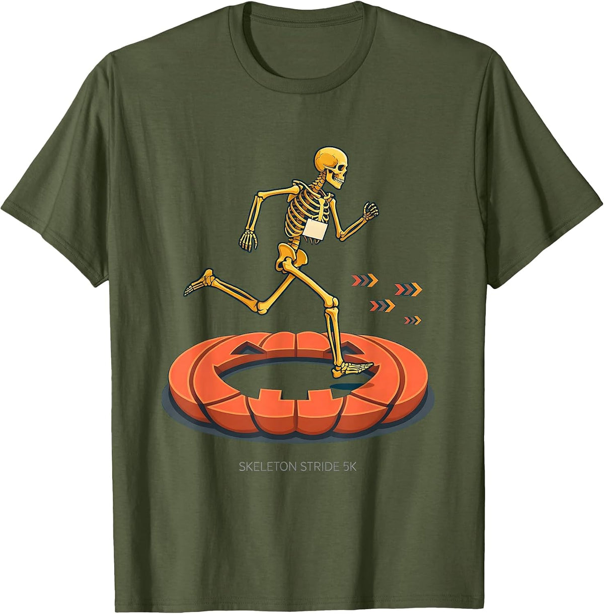 Men's Skeleton Stride 5K Funny Halloween Running Race Matching T-Shirt - Olive Green