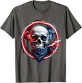 Patriotic Skull Star-Spangled Bandana Design T-Shirt - Asphalt Grey