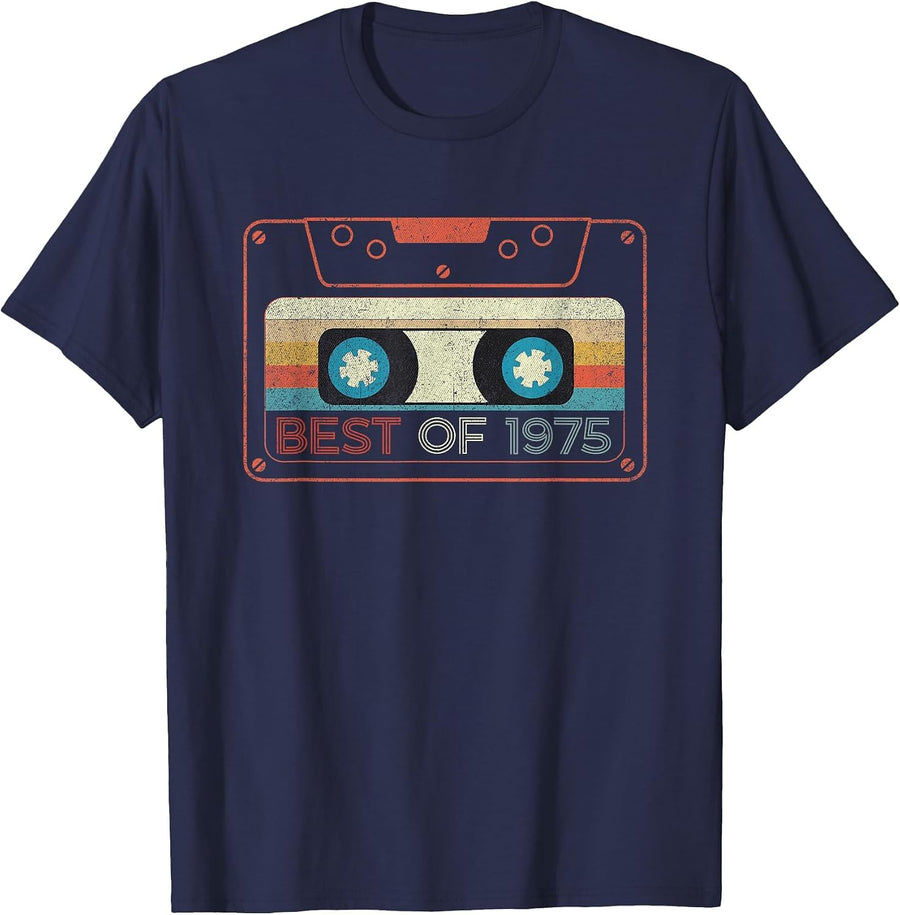 Best of 1975 Cassette Tape Birth Year Birthday T-Shirt - Navy Blue