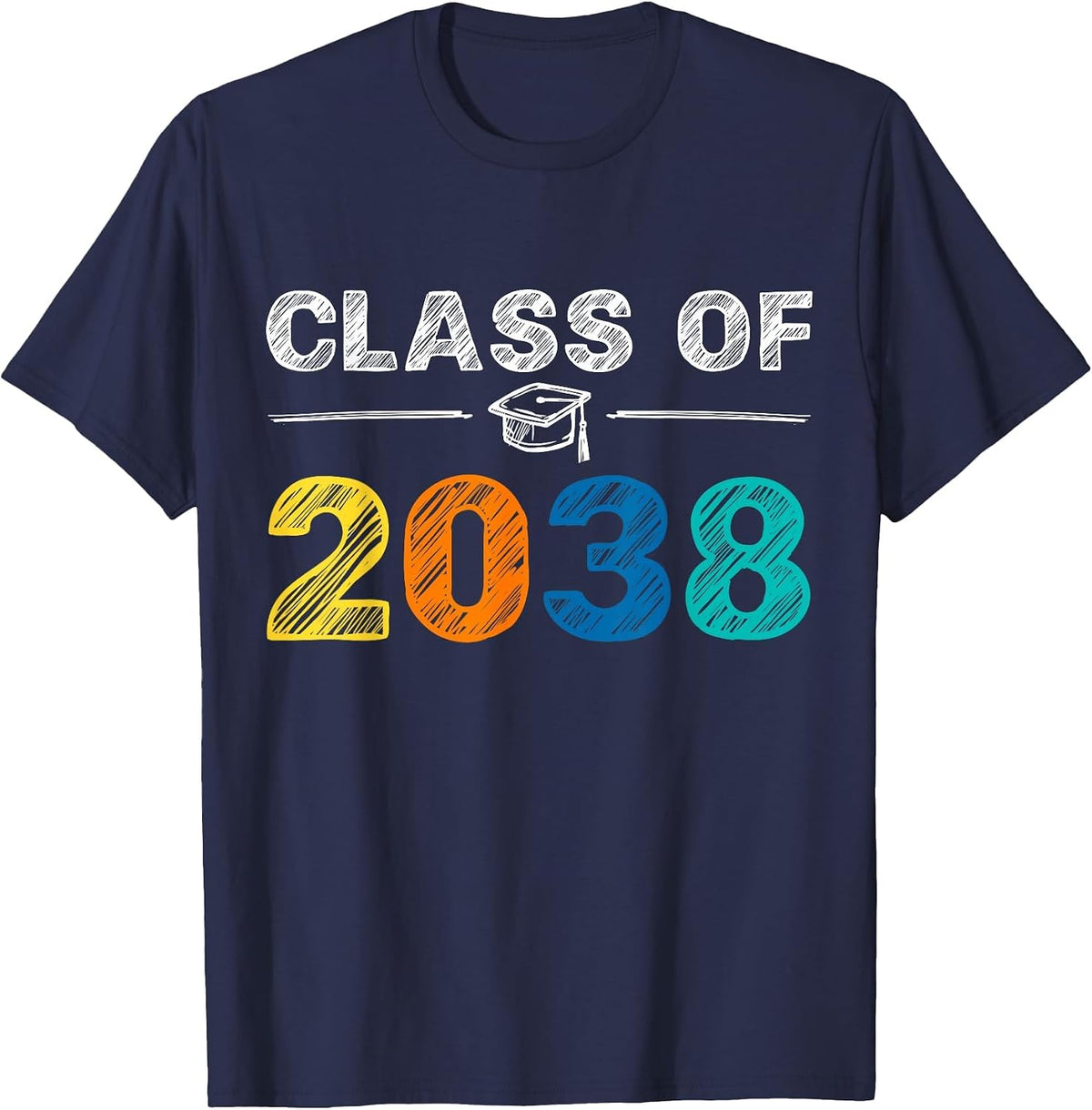 Class of 2038 Grow with Me First Day of School Graduation T-Shirt - Navy Blue