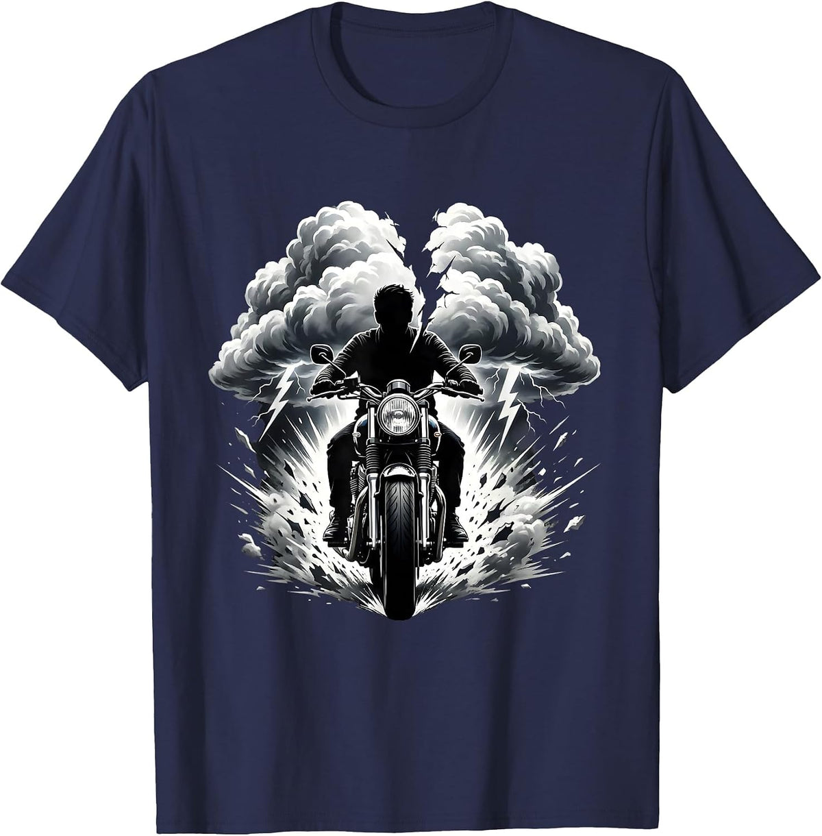 Men's Vintage Motorcycle Stormy Clouds Biker Graphic T-Shirt - Navy Blue