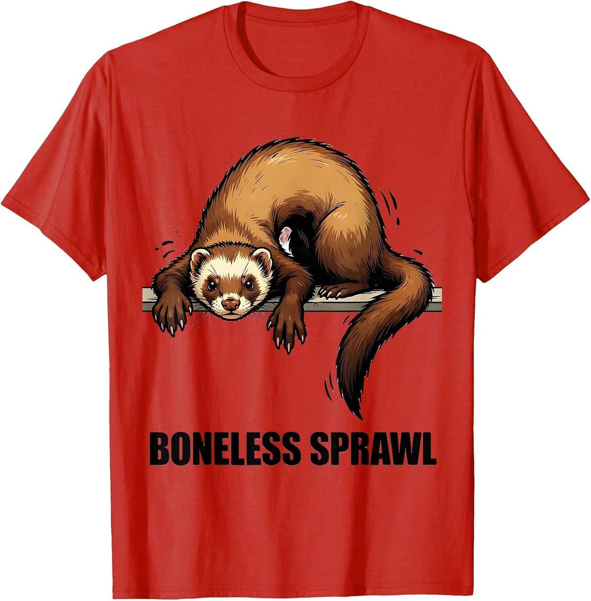 Men's Boneless Sprawl Cartoon Ferret Lover Funny Gift T-Shirt - Red