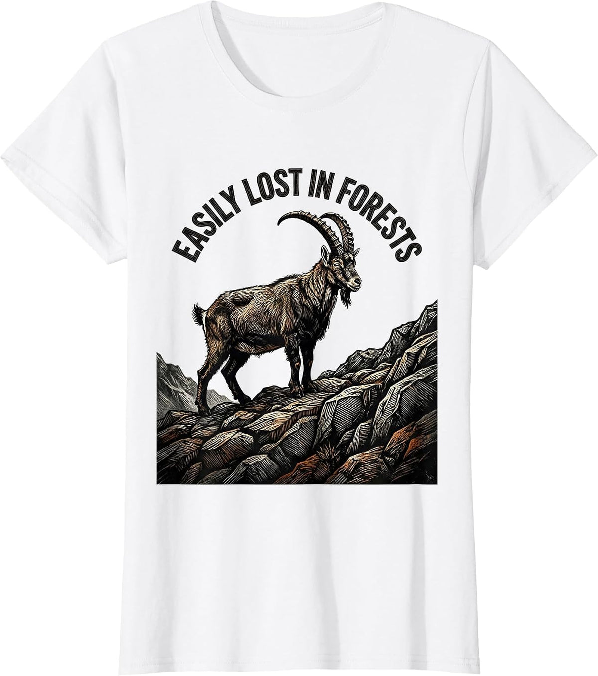 Women's Easily Lost In Forests Woodcut Engraving Forest Wildlife T-Shirt - White