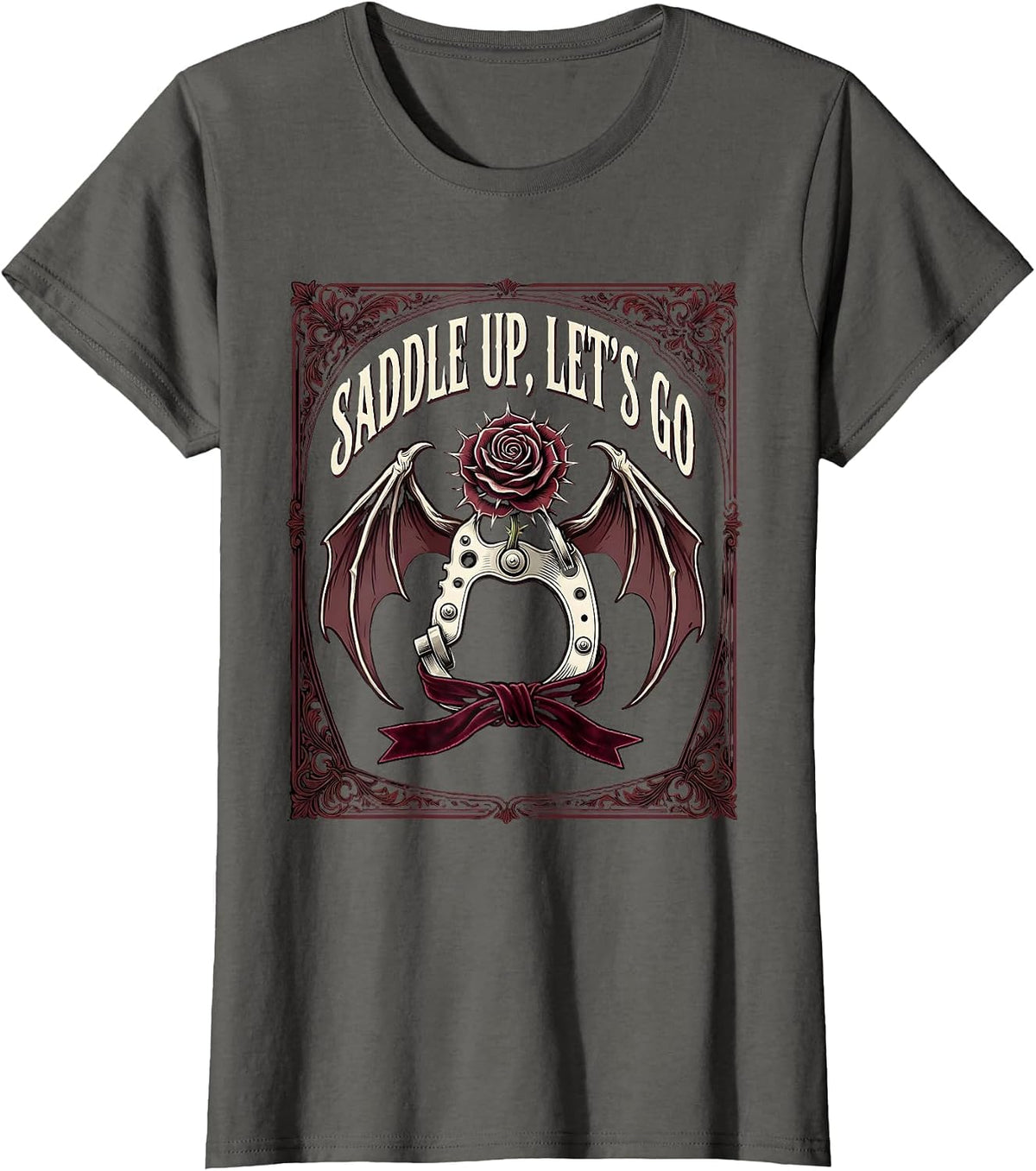 Women's Saddle Up Lets Go Western Cowboy Design T-Shirt - Asphalt Grey